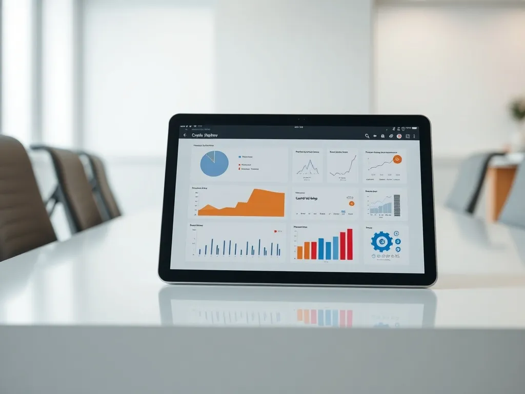 A digital tablet showing simple charts and data visualizatio