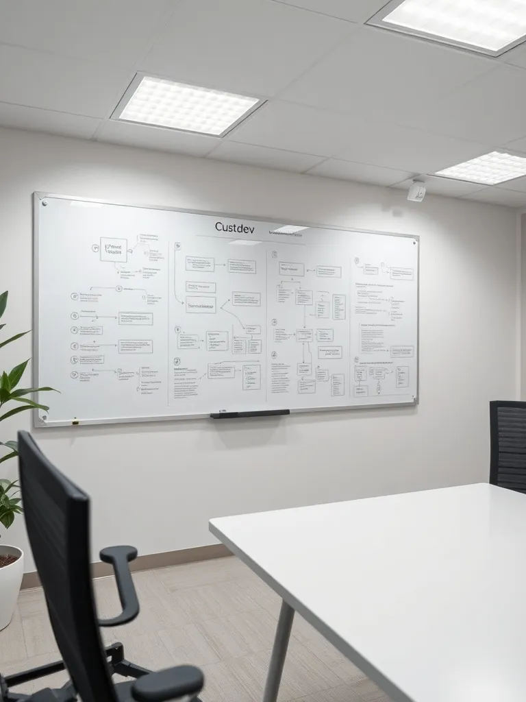 A professional clean office environment, a white board with